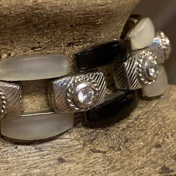 Judith Ripka Bracelet Sterling Silver, Black Onyx, MOP, and CZ Hinged 7.75 Inch - Picture 4 of 11